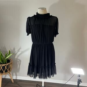 Black Ruffle Mock Neck Puff Sleeve Mesh Mini Dress Wmns L Witchy Whimsygoth